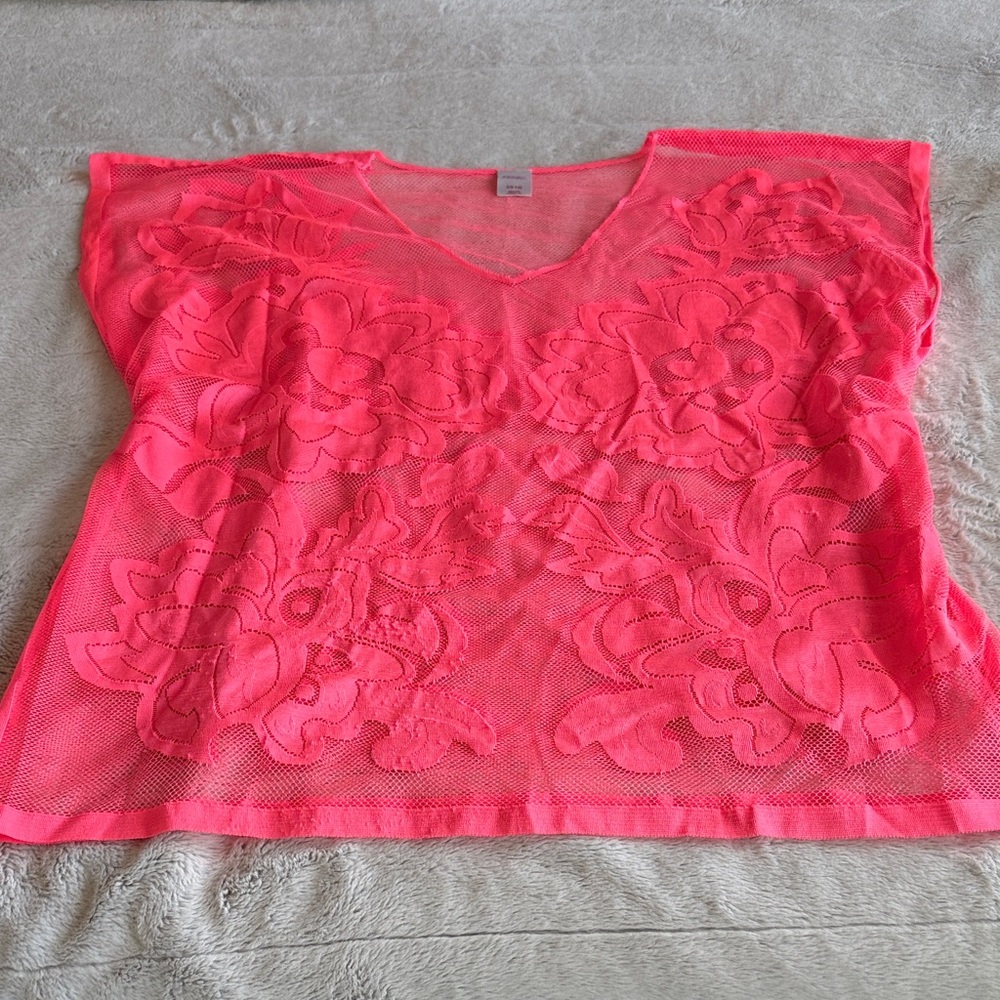 Bright Pink Floral Lace Pink Swim Cover up S/M P/M